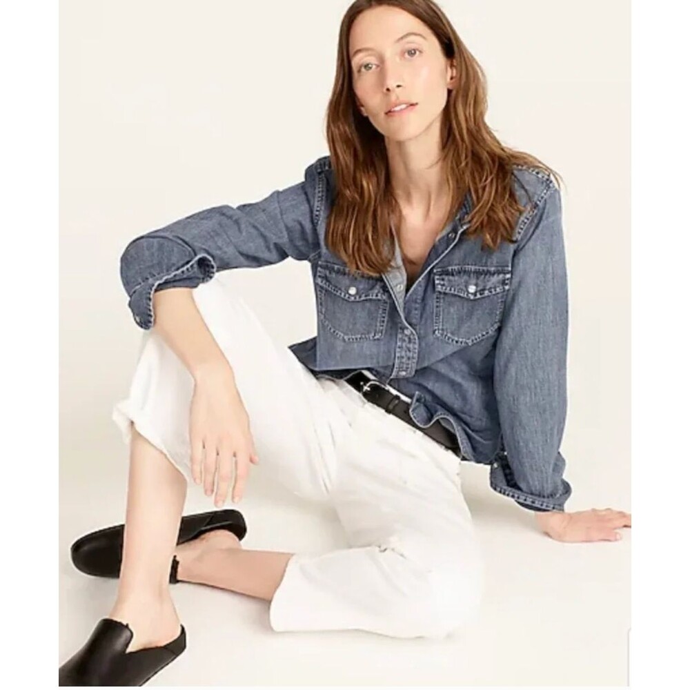 NWT J crew Sz 12 Slim-fit Blue Chambray Shirt Workwear Farmcore Utility
